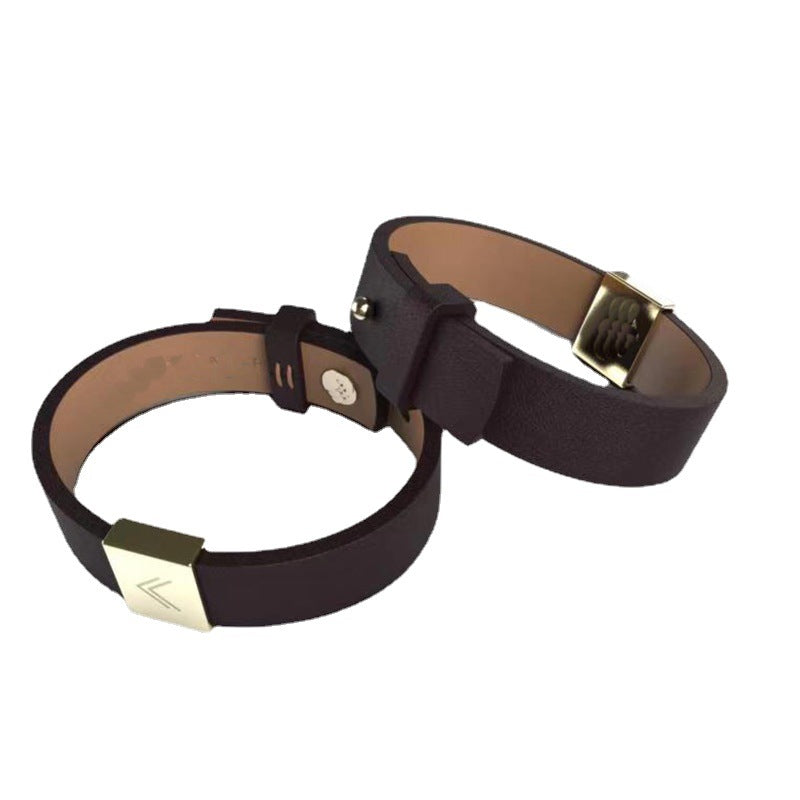 Men's Vintage Black Leather Stainless Steel Bracelet
