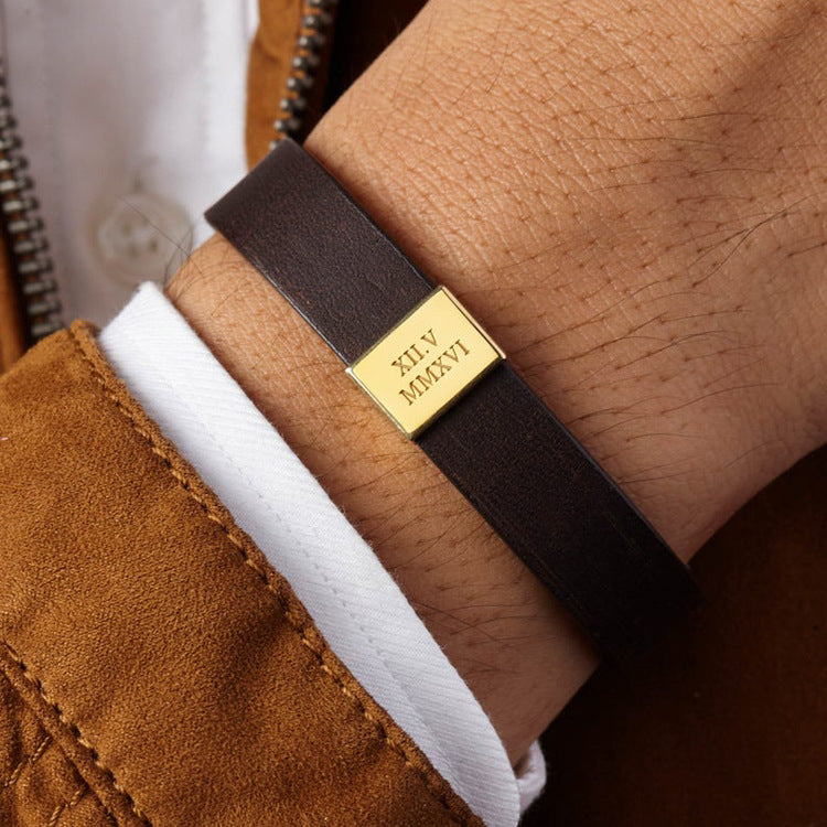 Men's Vintage Black Leather Stainless Steel Bracelet