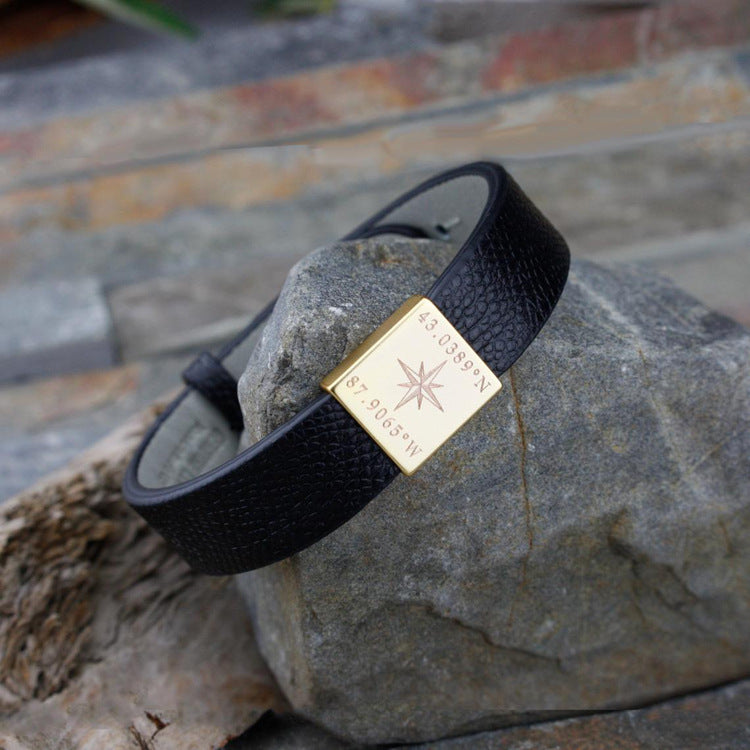 Men's Vintage Black Leather Stainless Steel Bracelet